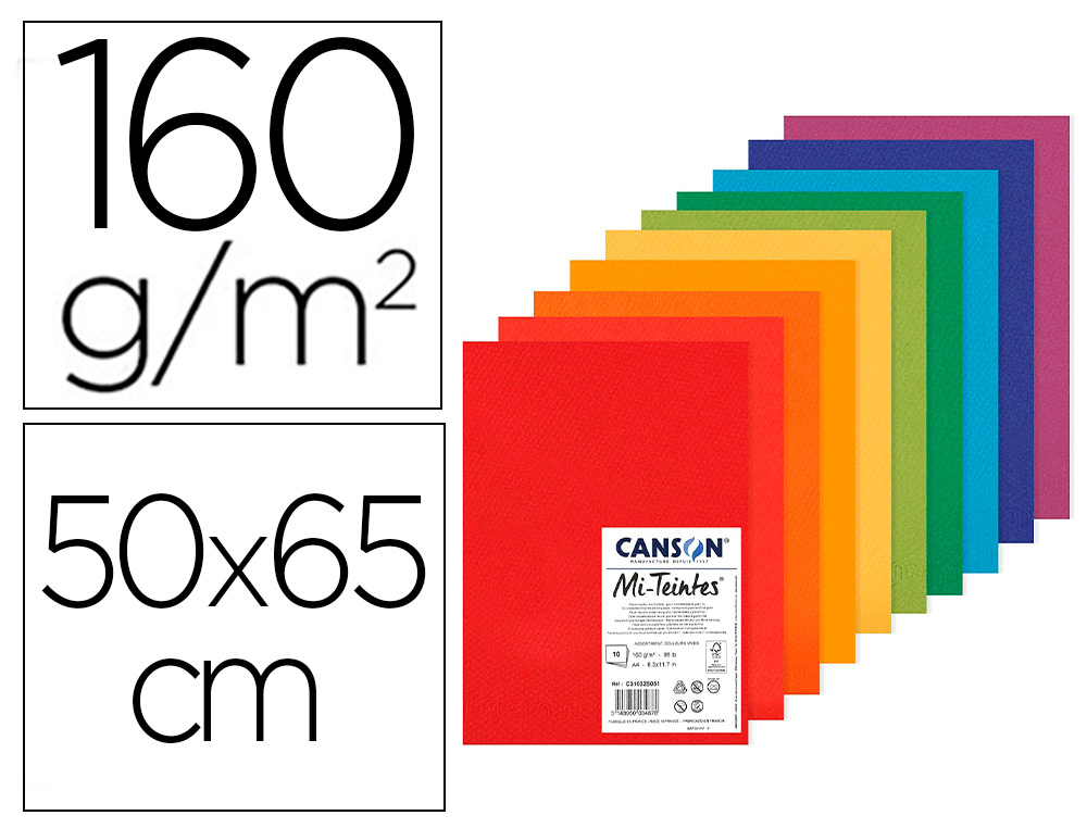 CANSON couleur 160 g MI-TEINTES 50x65 cm paquet de 24 feuilles coloris  assortis pastel Ecole