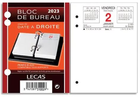 AGENDAS: CALENDRIER LECAS BLOC DATE A DROITE 8,5X11,5 1JOUR/PAGE 2024