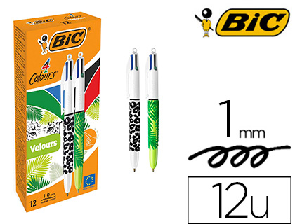 Stylo bille Bic Velours 4 couleurs pointe moyenne 1 mm sur